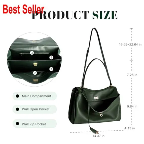 Genuine Leather Tote Bag for Women, Large Satchel Purse with Adjustable Strap